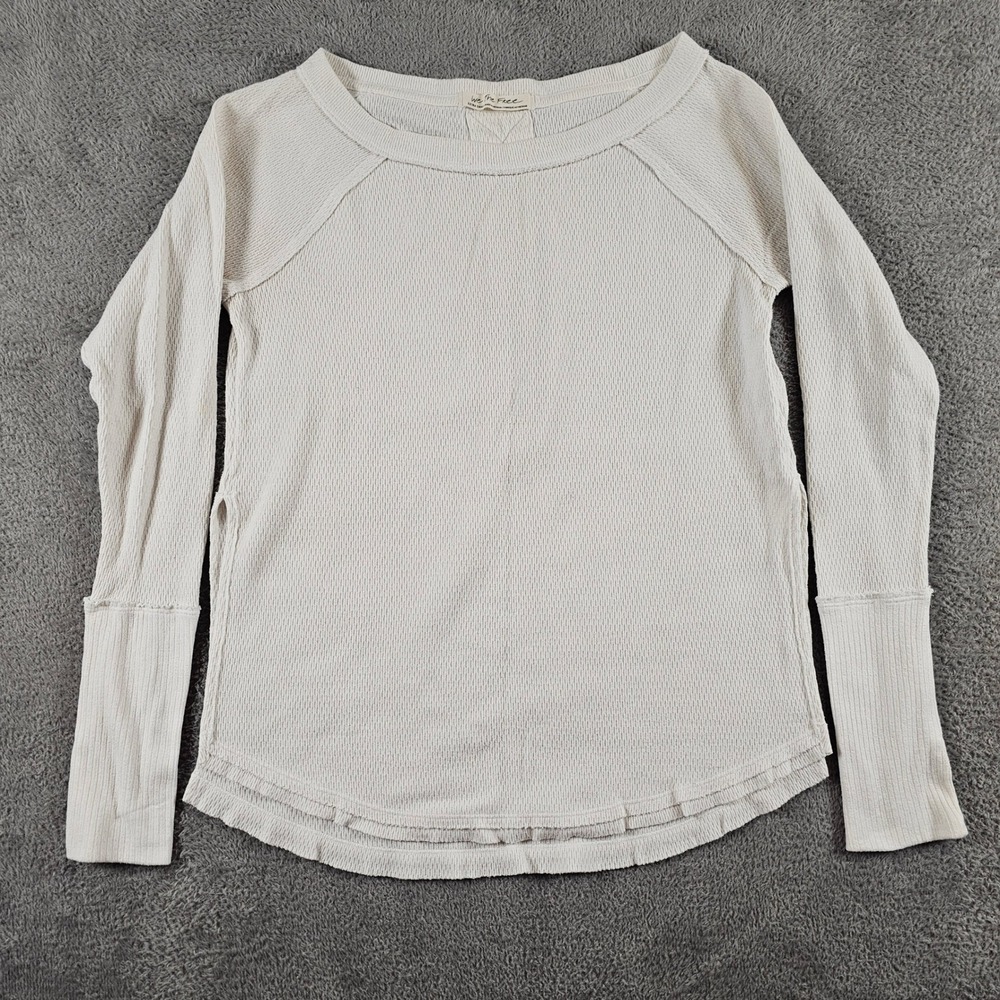 Free People We The Free Cream Waffle Knit Thermal Long Sleeve Top XS Ivory